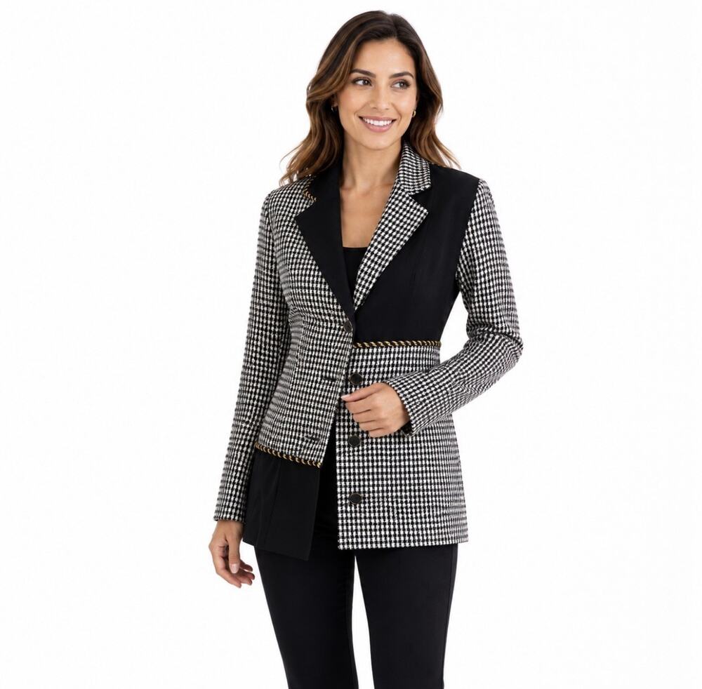 Vino de Casa Houndstooth Colorblock Blazer Jacket Women’s Small Black White